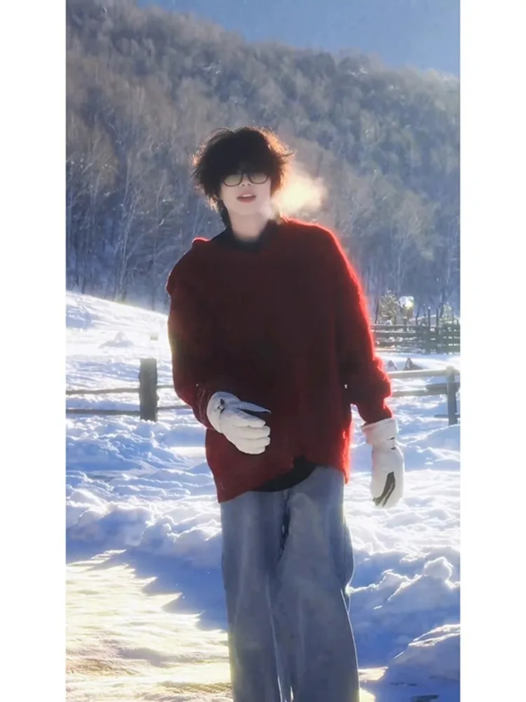 

Мужской свитер с капюшоном и V-образным вырезом, осенне-зимний, повседневный, свободного кроя, высококачественный, в стиле ленивого шик