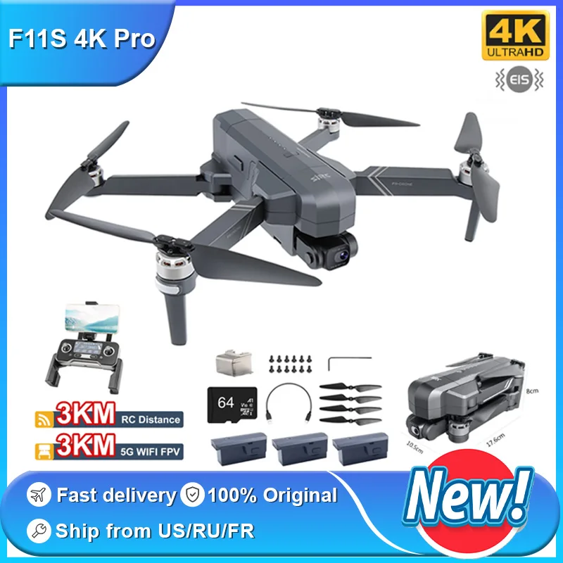 SJRC-Dron F11S PRO con cámara 4K, 5G, WiFi, GPS, cuadricóptero sin escobillas, cardán de 2 ejes, Control remoto, avión plegable RC