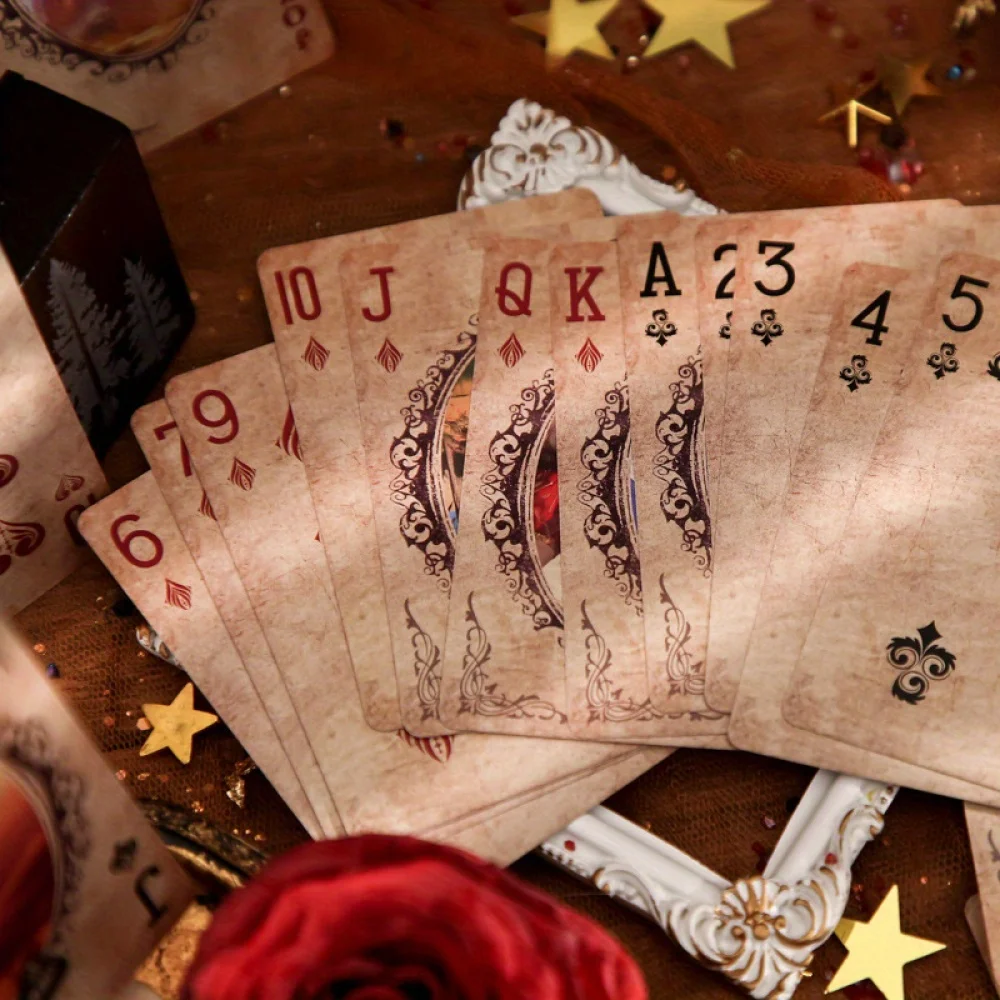 55pcs Desert Rose Playing Cards, Vintage Illustrated Poker Cards, Student-Friendly Card Game for Fun & Brain Training