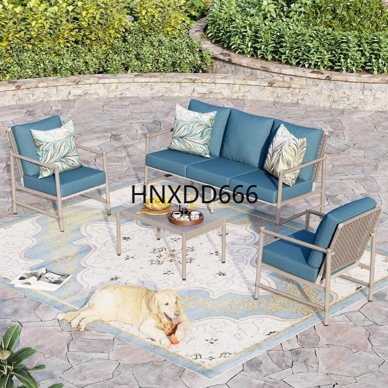 

4-Piece Outdoor Wicker Patio Conversation Set, 3-Seat Sofa, 2 Fixed Chairs, 31" Coffee Table, Patio Furniture