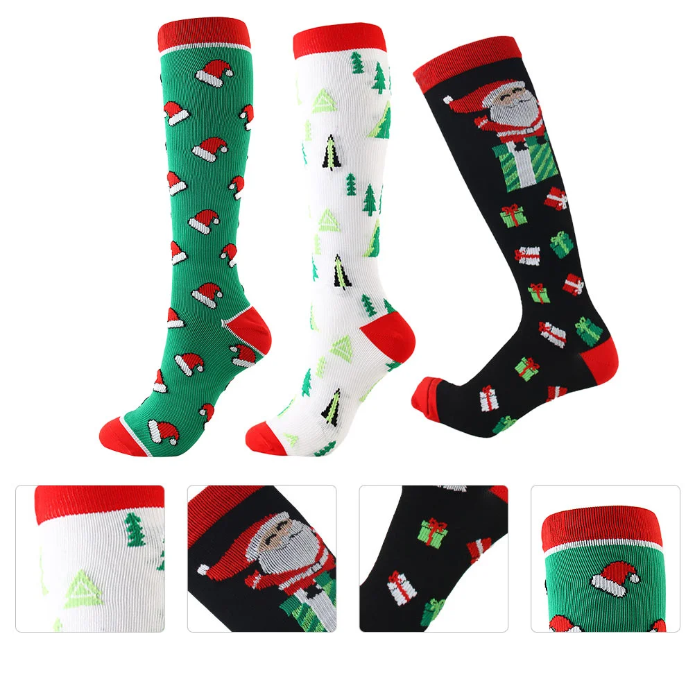 3 Pairs Christmas Socks Women Compression Breathable Stockings for Nylon