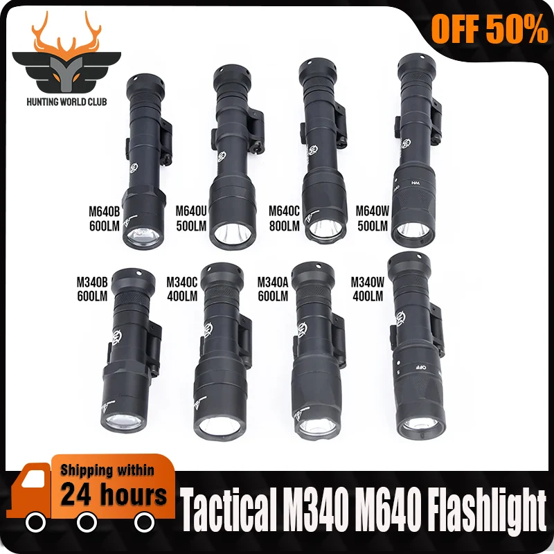 WADSN Tactical M600 M340/M640 Flashlight 400/800lumens White Light Fit M-LOK Keymod Picatinny Base Mount Rail Hunting Accessory