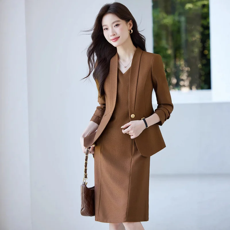 Kragenloser Damen-Blazer für Frühling und Herbst2025Neues High-End-Slim-Fit-elegantes Anzugkleid Professionelles Anzugkleid