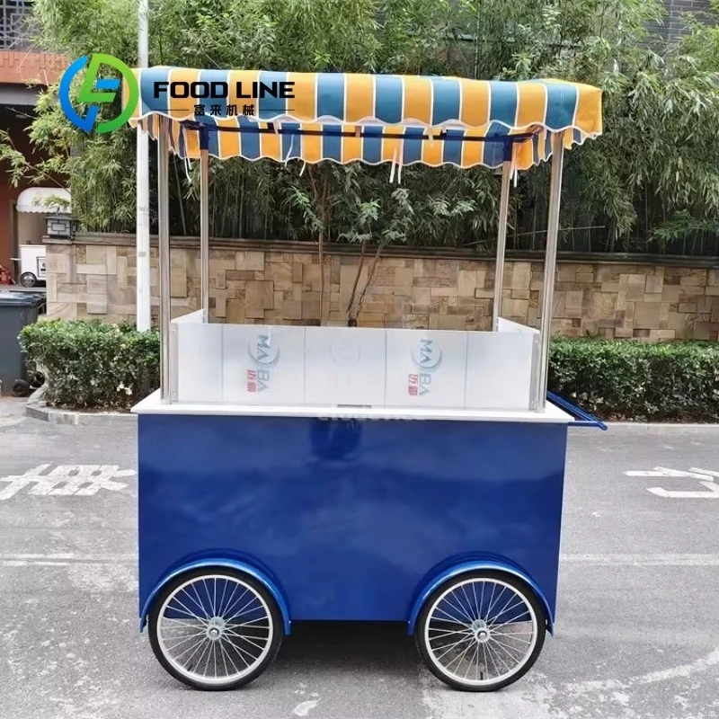 

Customized Color Mini Mobile Food Cart with Awning for Outdoor Ice Cream Drinks Snack Vending Business