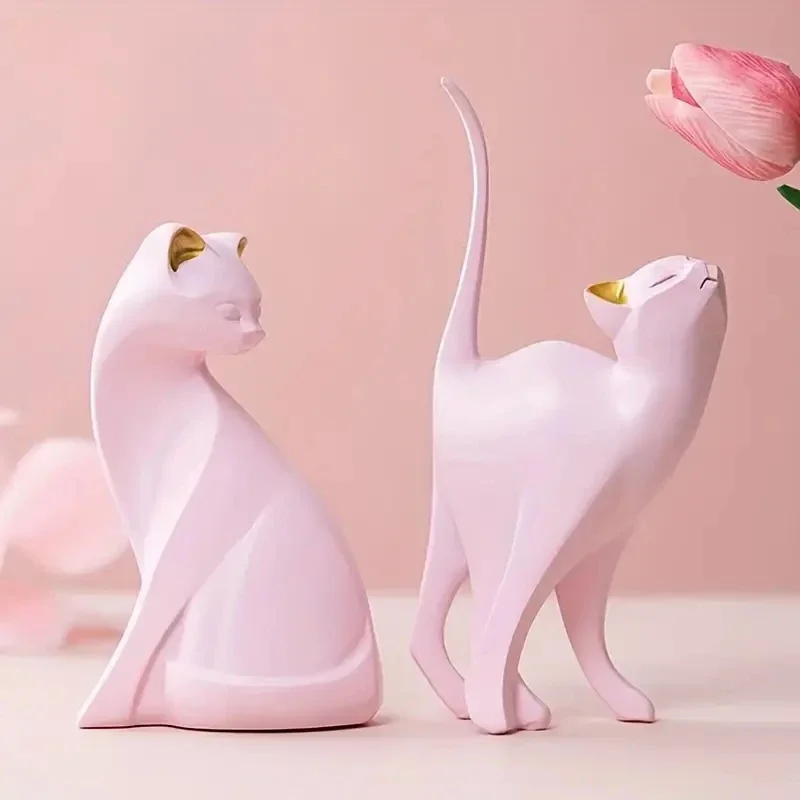 Resin Couples Cat Statues for Home Decorations Animal Figurine European Creative Wedding Gift Decorative Home Decor Sculpture