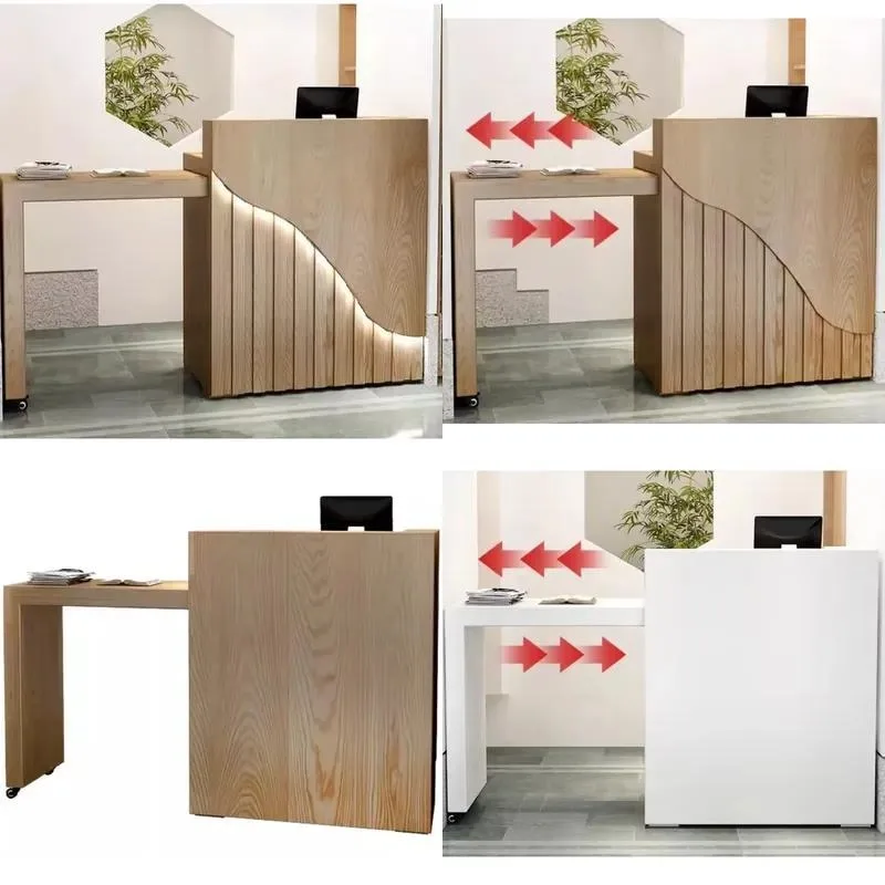 Modern Design Wooden Front Desk for Beauty Salon Business Reception Counter Furniture