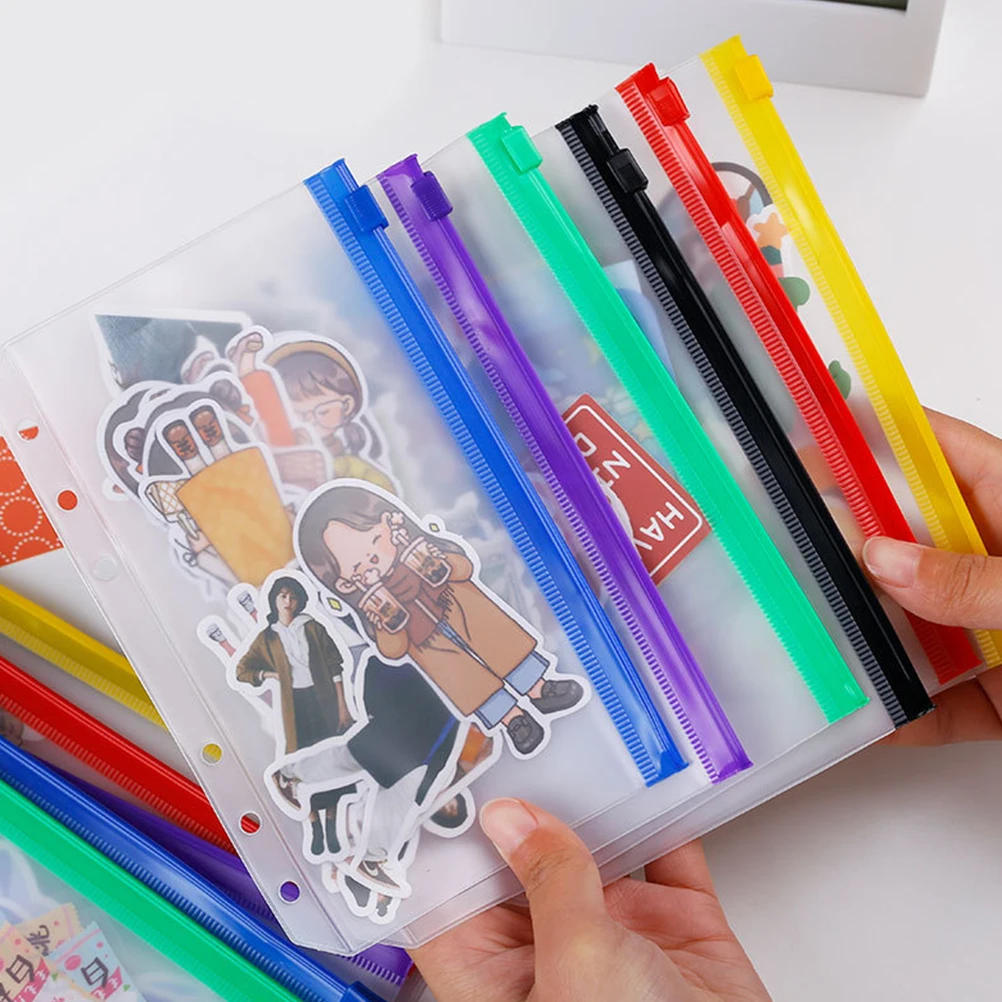 

12pcs PVC Zipper Bags Inner Core Document Storage Binder Pouches Loose Leaf Blinder Pockets Cards Holder File Organizer