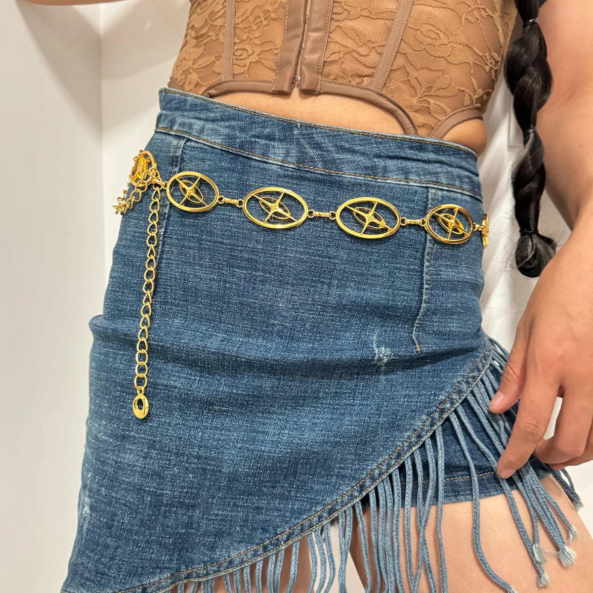 موضة الكوكب الذهبي نجوم الخصر حزام على شكل سلسلة الإناث الراقية الماركات الفاخرة الشرير القوطية Y2K حزام مصمم حزام للنساء #1