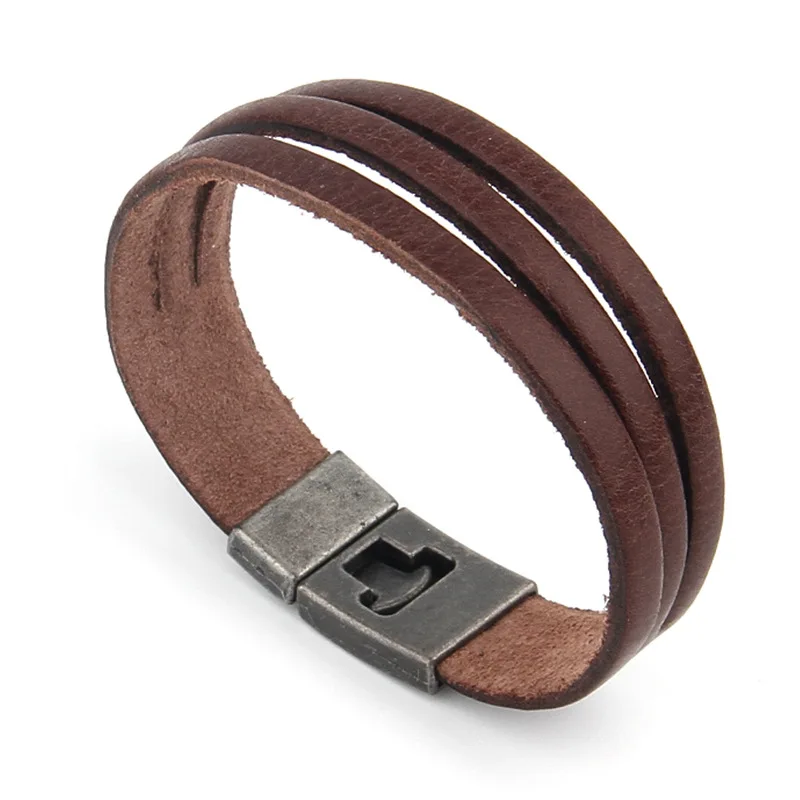 Marrom tendência jóias pulseira de couro vintage mão unisex feminino multicamadas pulseira de couro do plutônio manguito pulseira larga para homem