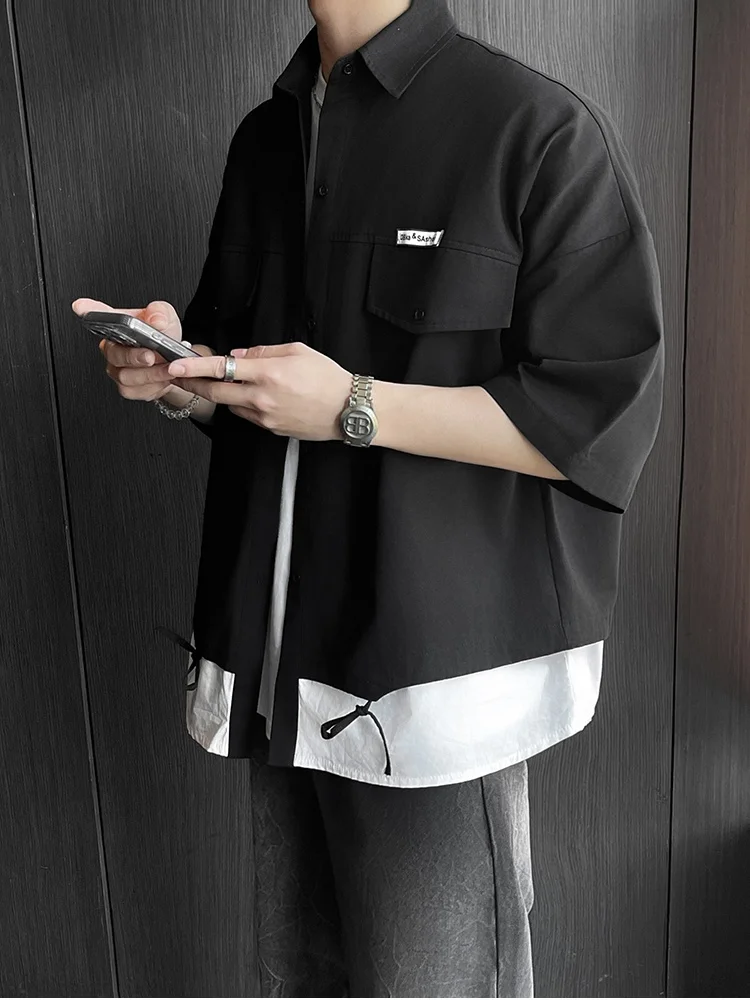 

Мужская рубашка в стиле ретро, летняя, новая модель, свободный крой, повседневная, с рукавом до локтя, драпированная, дышащая, влагоотводящая