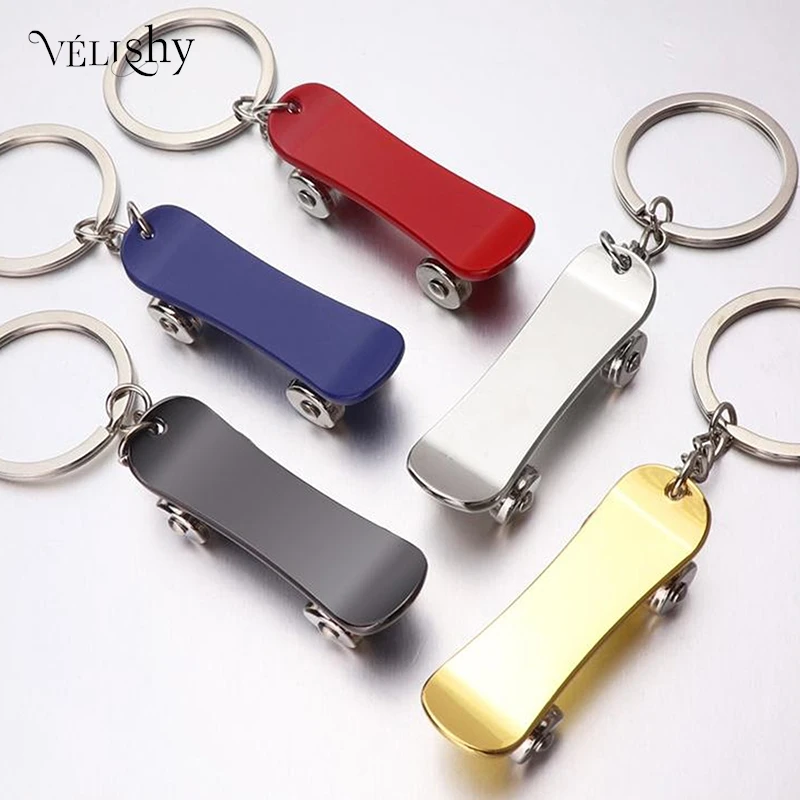 Creative Fingertip Scooter Keychain Stainless Steel Key Ring Charms Finger Skateboard Decompress Toy Gift Key Holder Accessories