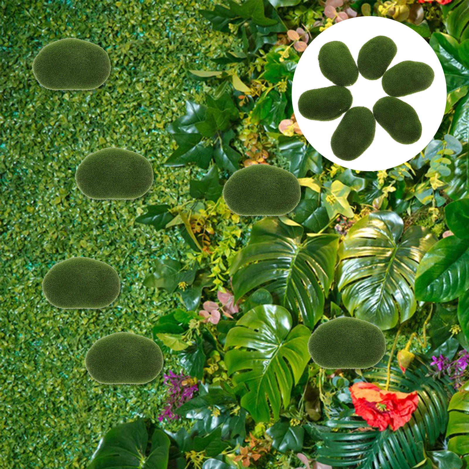 

6pcs Artificial Rocks Realistic Faux Moss Stones Lightweight Decorative Ornaments For Indoor Garden Terrarium Crafts Greenery