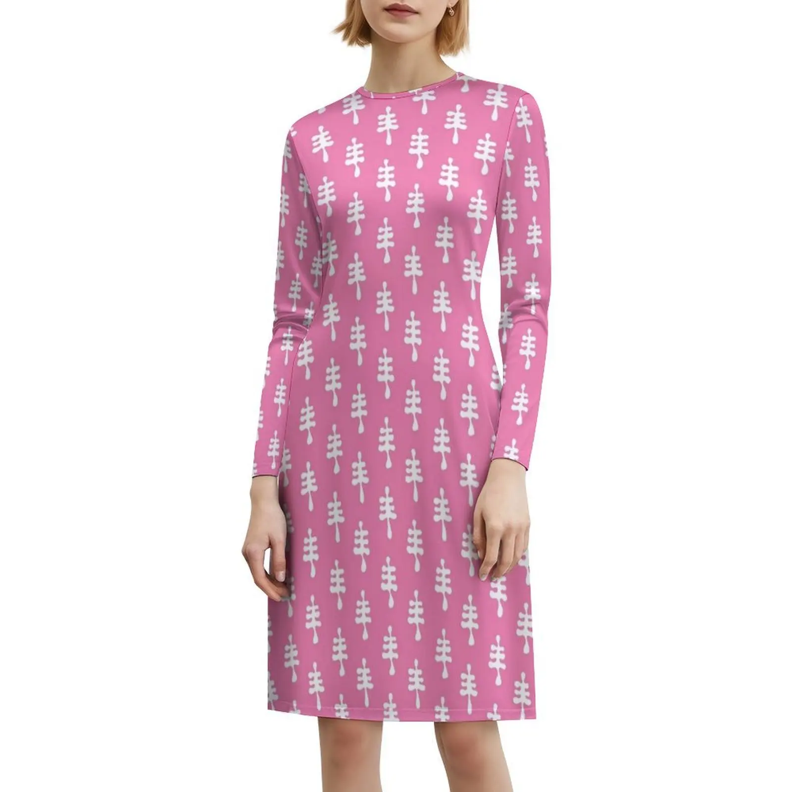 فستان وردي بسيط بتصميم تجريدي على شكل قلب وخط عنق على شكل قلب فستان أنيق للحفلات الصيفية للنساء بنمط فني أروبي وردي