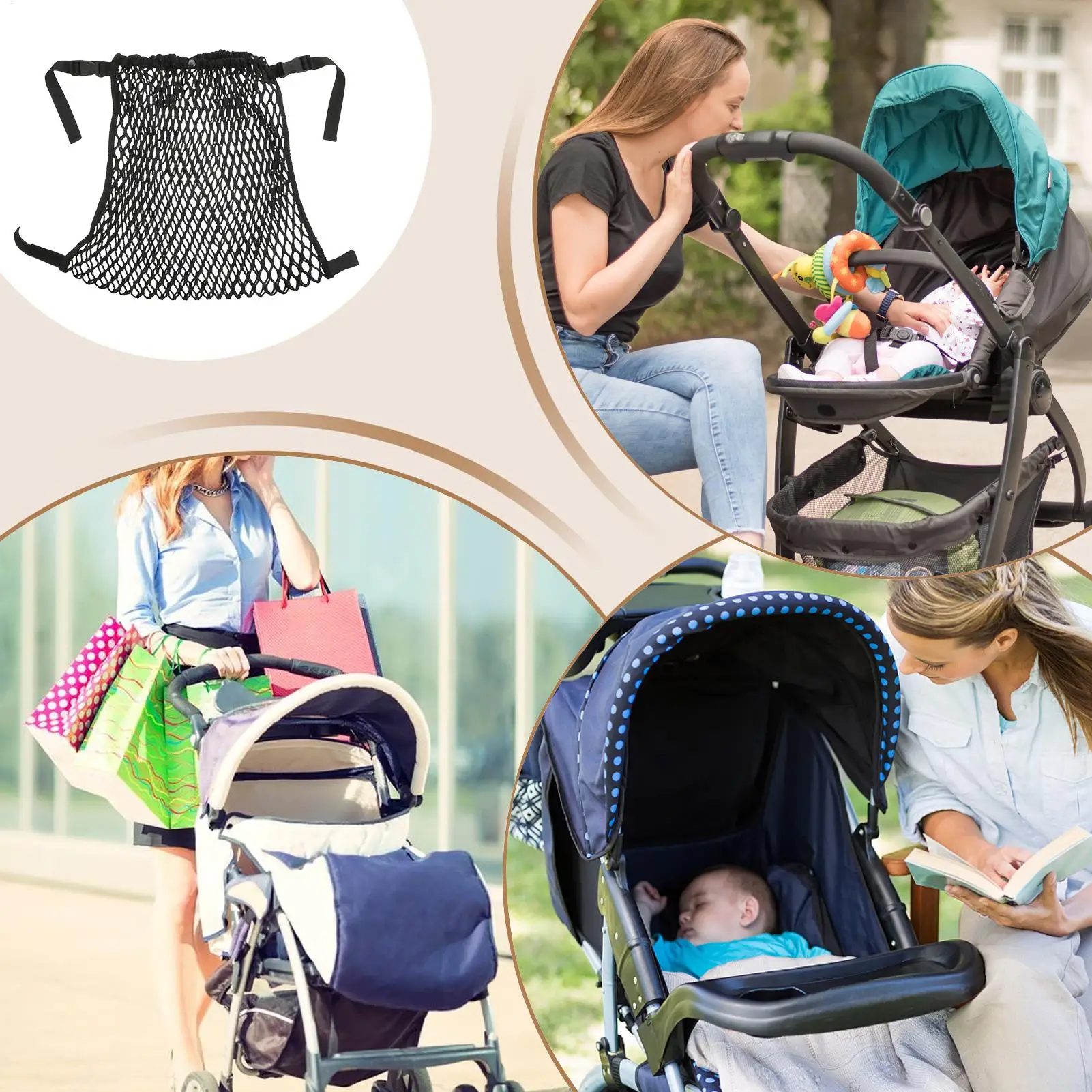 

Stroller Bag Organizer Mesh Bag For Baby Accessories Adjustable Pushchair Mesh Pocket Snack Container For Outdoor Walks Diaper