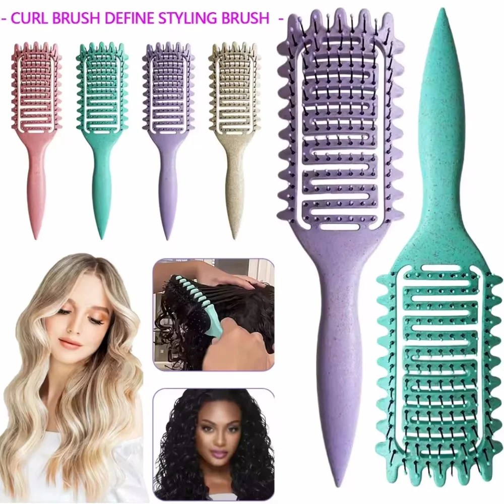 Curl Define Styling Brush Hollow Boar Bristle Detangling Hair Brush Tangled Hair Comb Shaping Defining Curls Styling Tools