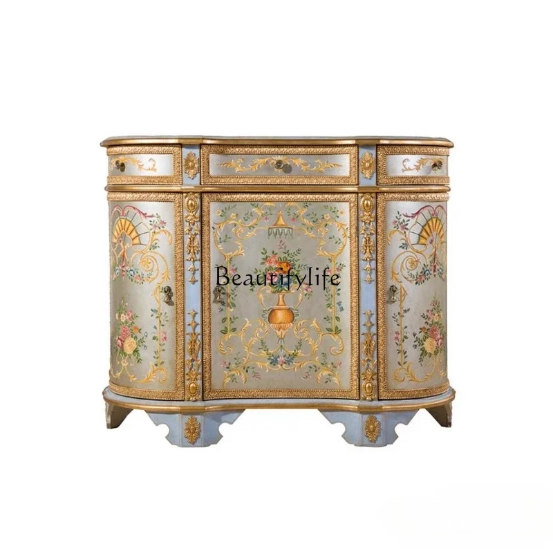 

ls 42 French high-end hand-painted flowers heavy industry engraving gold foil foyer cabinet living room corridor entrance cabine
