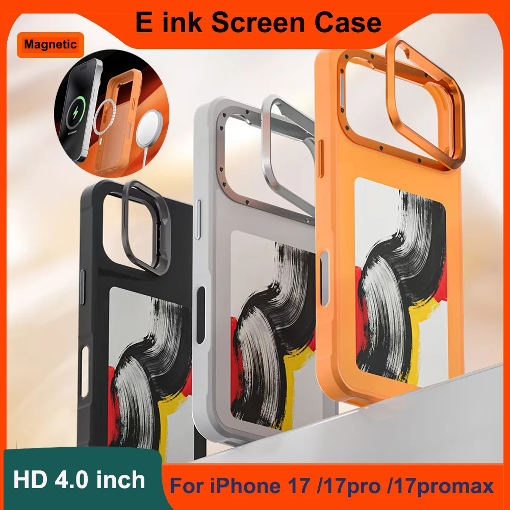 

NFC E-ink Screen Phone Case with Bracket for iPhone 17 pro Max 16 15 Kickstand Magnet Phone Protector DIY AI Smart Display Cases