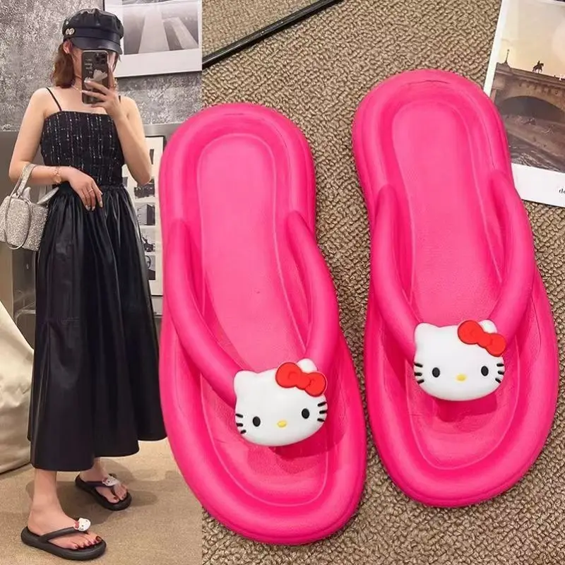 HelloKitty Flip Flops Fashionable New Style For Women To Wear Outdoors In Summer Flat Shoes Beach Clip Toe Sandals