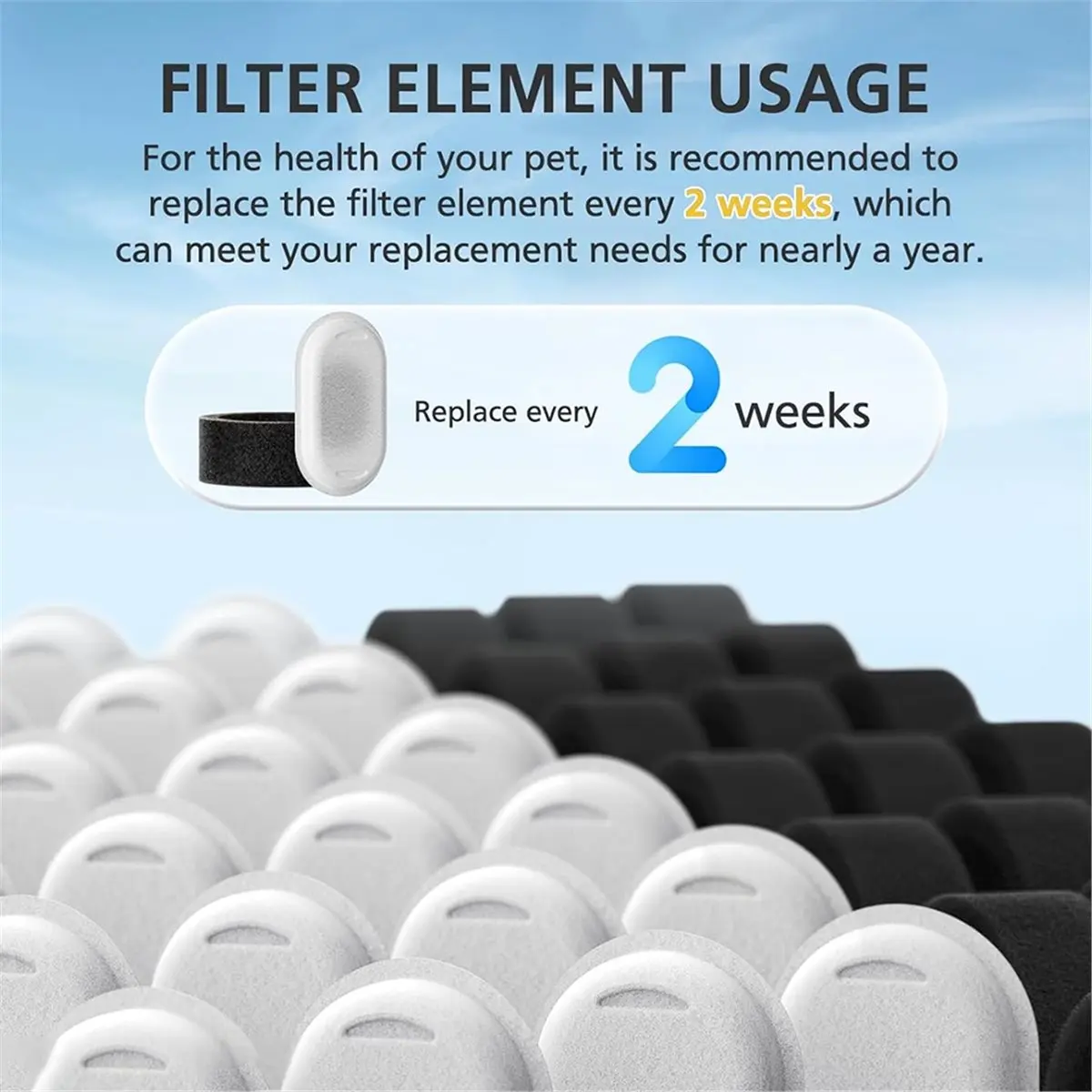 50 Pack Cat Water Fountain Filters for 108/3.2L& 67oz/2L Stainless Steel Pet Water Dispenser Cat/Dog Fountain Filter