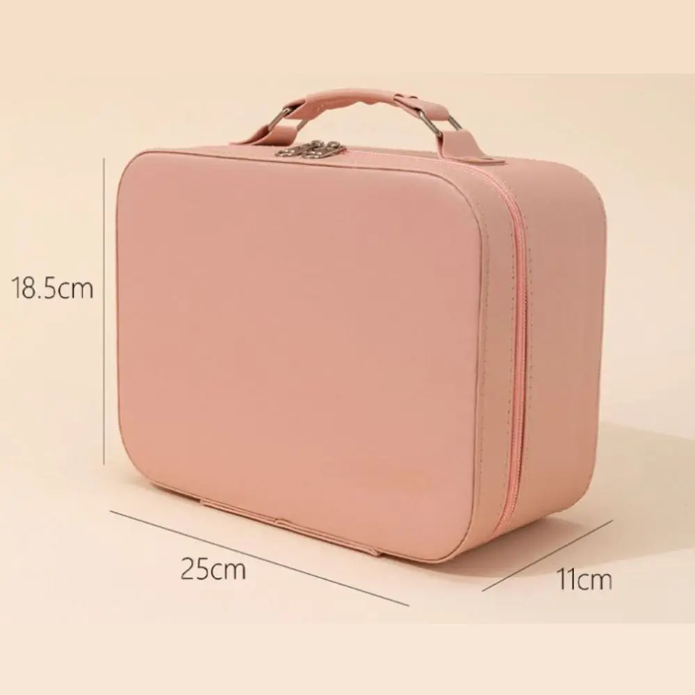 PU Leather Makeup Case New Large Capacity with Mirror Cosmetic Pouch Portable Solid Color Cosmetic Box