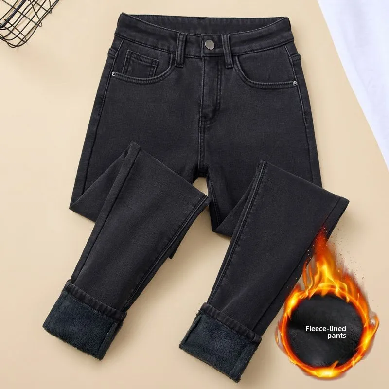 

Женские флисовые джинсы с высокой талией, осень-зима 202, Новое поступление, узкие брюки для похудения с контролем живота, эластичные брюки-карандаш