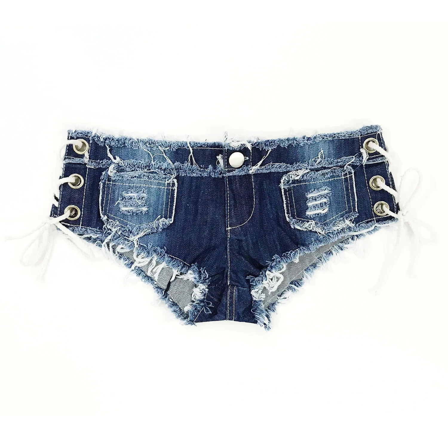 Sexy Sheer Denim Shorts Ripped Jeans Women Hipster Night Club Outfits Mini Trousers Side Split Bandage Cross Lace Up Beach
