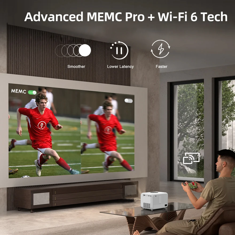 جهاز عرض CAIWEI A6L عالي الدقة 1080 بكسل، مسرح منزلي 4K، 2500 ANSI Dolby للأفلام، تلفزيون ذكي، واي فاي، جهاز عرض بؤري تلقائي مع MEMC