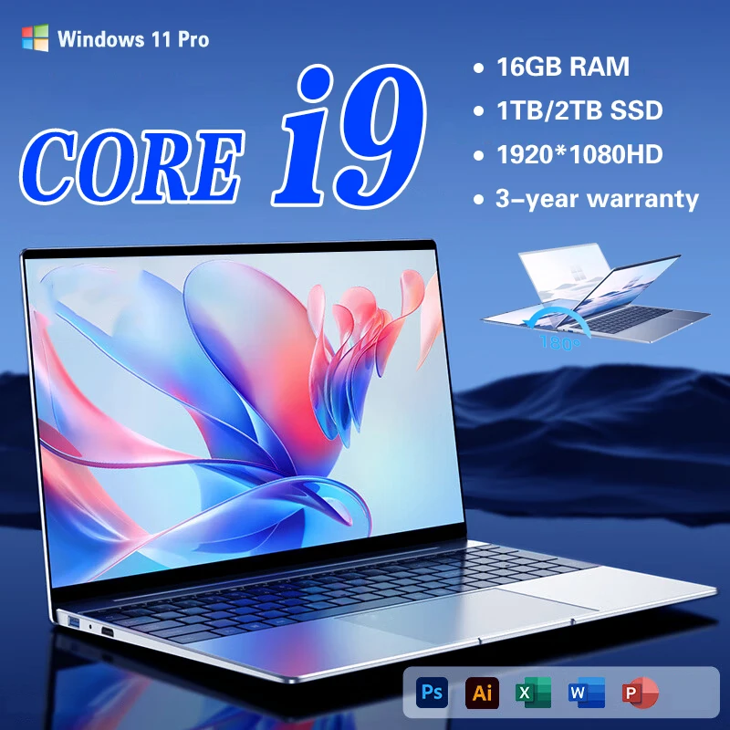 

2025 New 14.1" Ultra Slim Laptop 16GB RAM 1/2TB SSD Windows 11 Pro Core i9 8950HK Notebook HD Games Office Study Computer