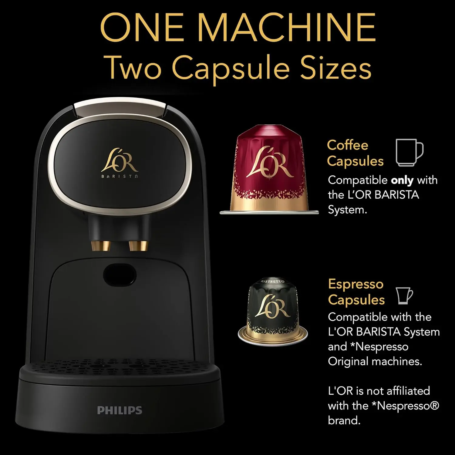 Macchina da caffè ed espresso Barista System combinata di Philips, accenti metallici champagne premium, nero opaco