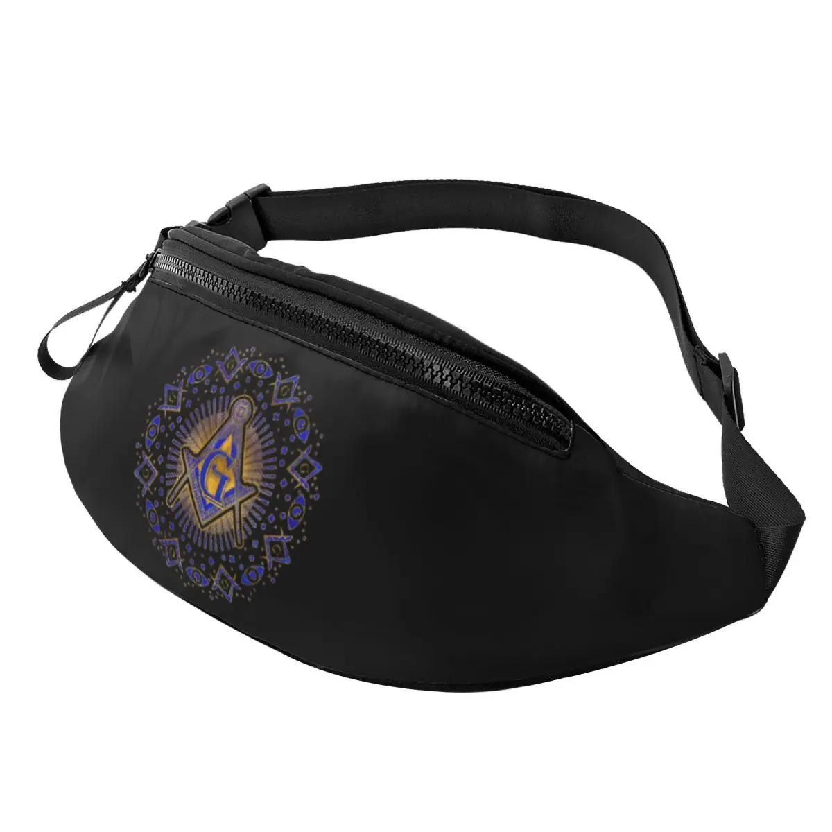 

Custom Freemasonry Symbol Fanny Pack Men Women Casual Freemason Masonic Crossbody Waist Bag for Traveling Phone Money Pouch