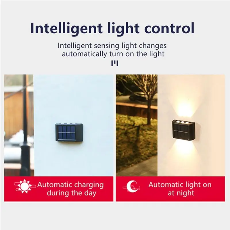 A27F-2Pcs Solar Wall Lights Outdoor Waterproof LED Solar Lamp For Garden Balcony Yard Street Decor Lamps Durable Easy Install