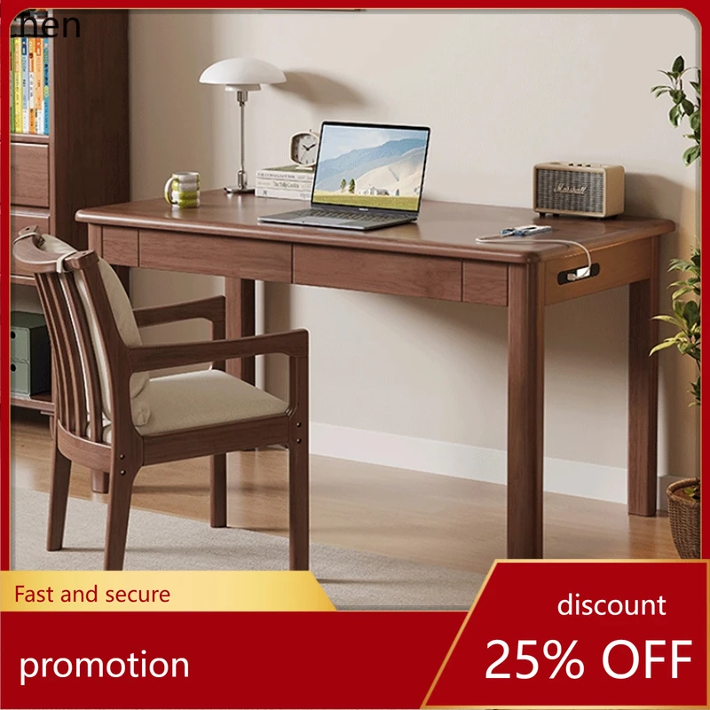 

HXL Walnut Solid Wood Desk Bedroom Office Desk Study Desk