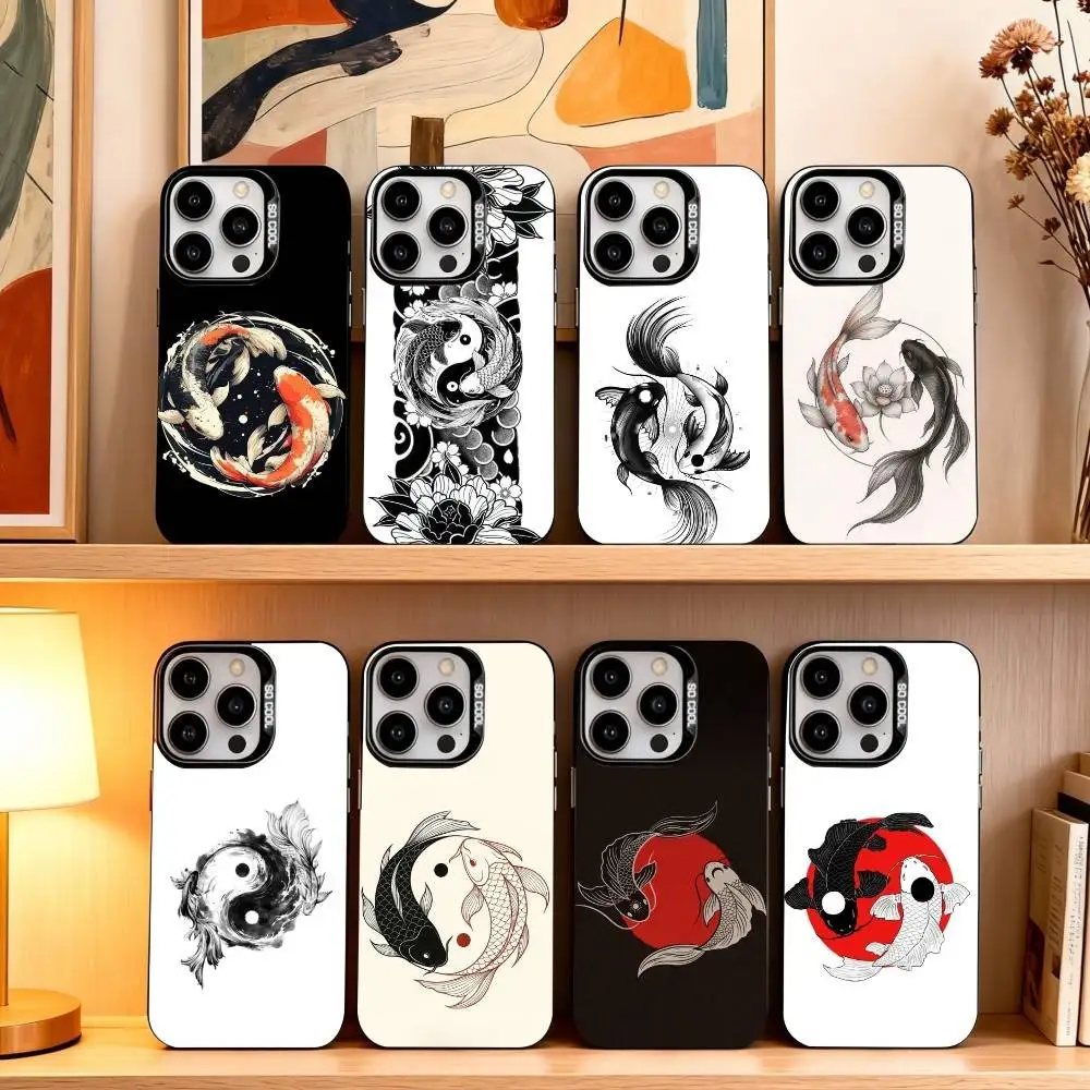 

Чехол для телефона Koi Carp Fish Y-Yin Y-Yang Art для iPhone 17,16,15,14,13,12,11 Plus, Pro Max Black Candy, серебристый чехол для телефона
