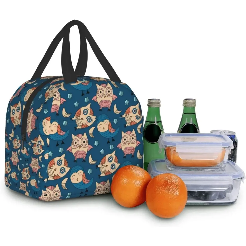 Fiambrera reutilizable con patrón de búho, bolsa de almuerzo para viajes, Picnic, compras, trabajo, contenedor de alimentos para mujeres, hombres y