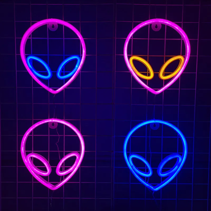 LED Alien Neon Sign Lights For Bedroom Wall Battery USB Night Lamp Atmosphere Birthday Gifts Home Christmas Party Room Decor