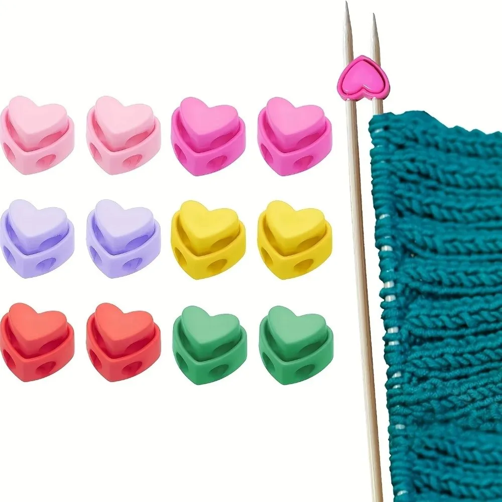 Spring Toggle Needle Protectors Rope Stopper Cord Locks Knitting Needle Protectors Heart-Shaped Colorful Stitch Stopper