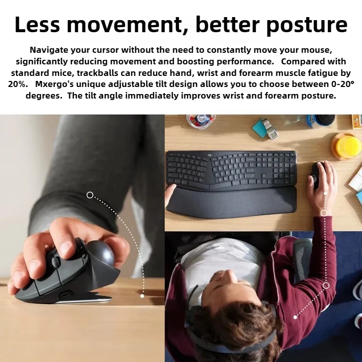 Logitech MX ERGO Wireless Trackball Mouse,Multi-device Switch,Quick Charge, Adjustable Ergonomic Mouse for Office Drawing Laptop