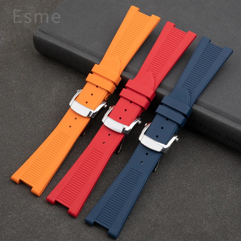 For Patek Philippe Fluororubber Watchbands Nautilus Series 5711/5712/5726/5980 Original Watch Strap Groove 25x13mm