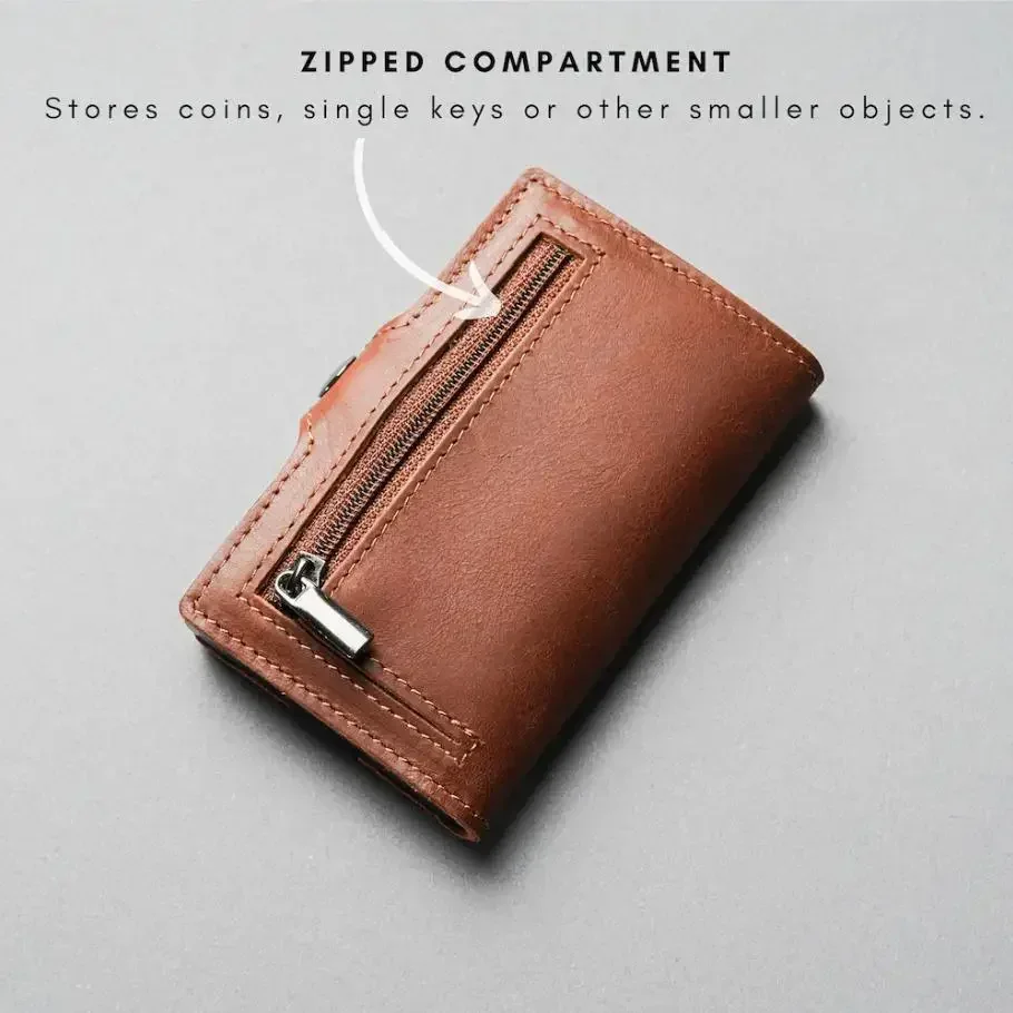 Auto Push Card Bag Mini Wallet Anti Magnetic Card Bag Genuine Leather Leather Wallet Men's Card Clip Three in One Wallet