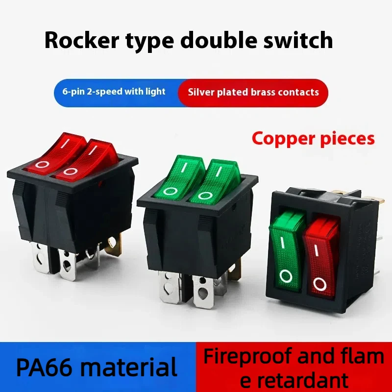 10PCs Double Boat Type Switch with Red and Green Lights, 2nd Gear, 6-pin Electric Pancake Pan, Electric Heater Switch