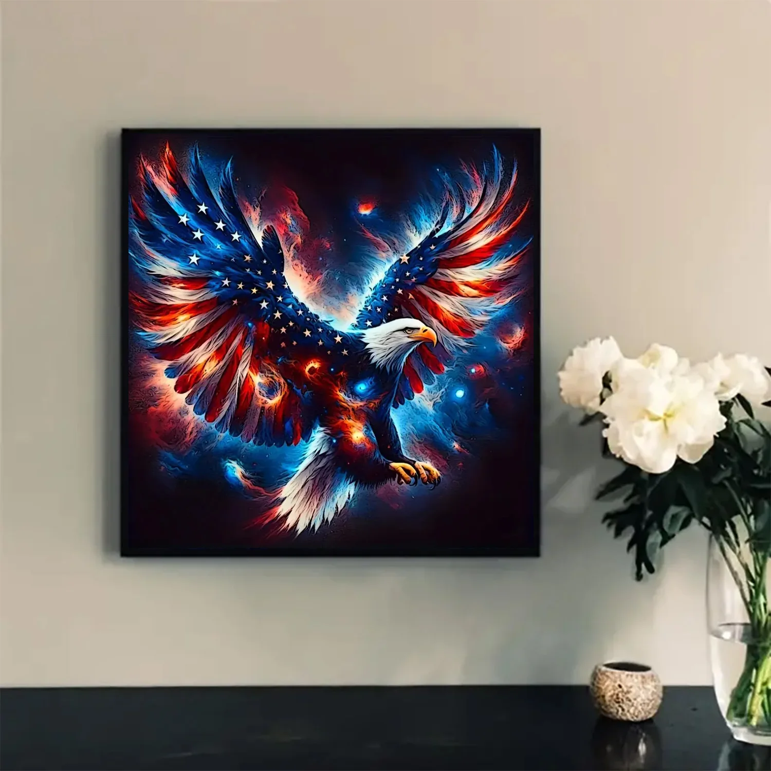 طقم رسم ماسي DIY بنمط نسر مطبوع على العلم، فن ماسي كامل بدون إطار، مقاسات متعددة للاختيار من بينها