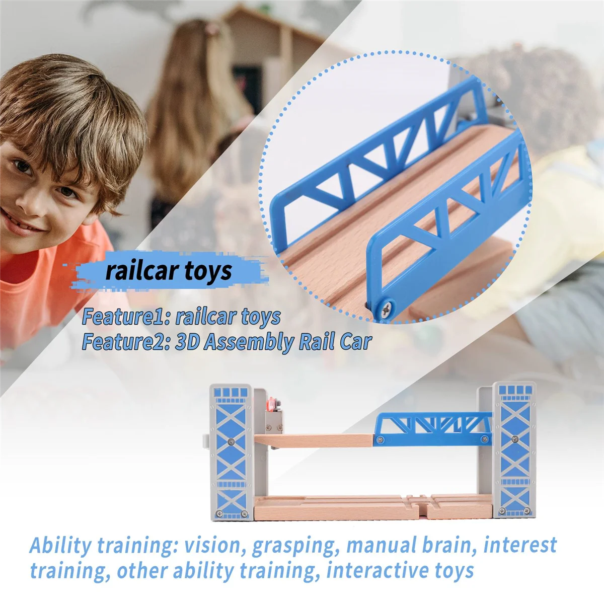 木製の列車のおもちゃ,列車の線路,ダブルデッキ,木製のアクセサリー,オーバーパスモデル,子供のおもちゃ,子供への贈り物