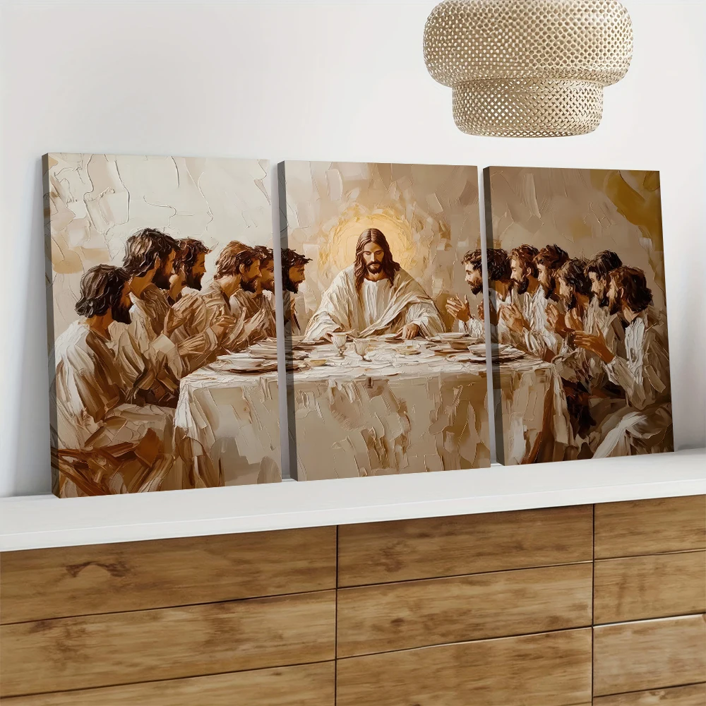 3pcs/set frameless Canvas Painting 3 pieces of retro oil painting style final dinner canvas decoration painting religious theme