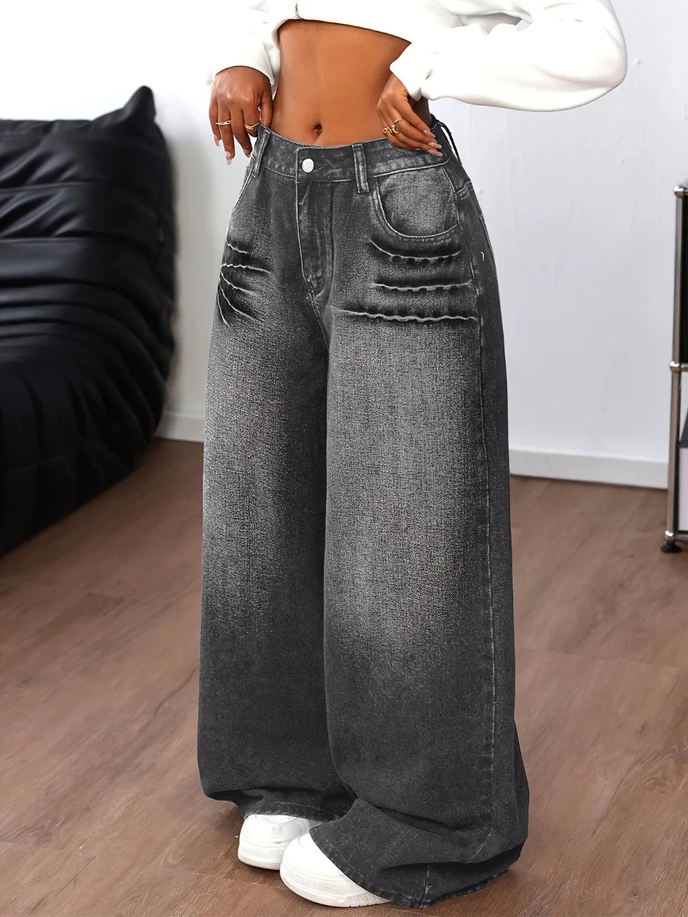 American Y2K 2025 New Baggy Wide Leg Black Jeans Overszied Women Street Casual Joker Denim Pants Couple Jeans Vintage Streetwear