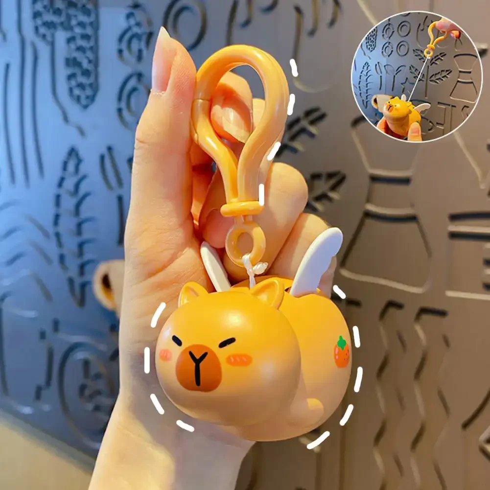 1PC Elastic Retractable Pull Key Chain Cartoon Fly Capybara Kawaii Doll Toys Key Ring Hanging Telescopic Keychain for Baby Kids