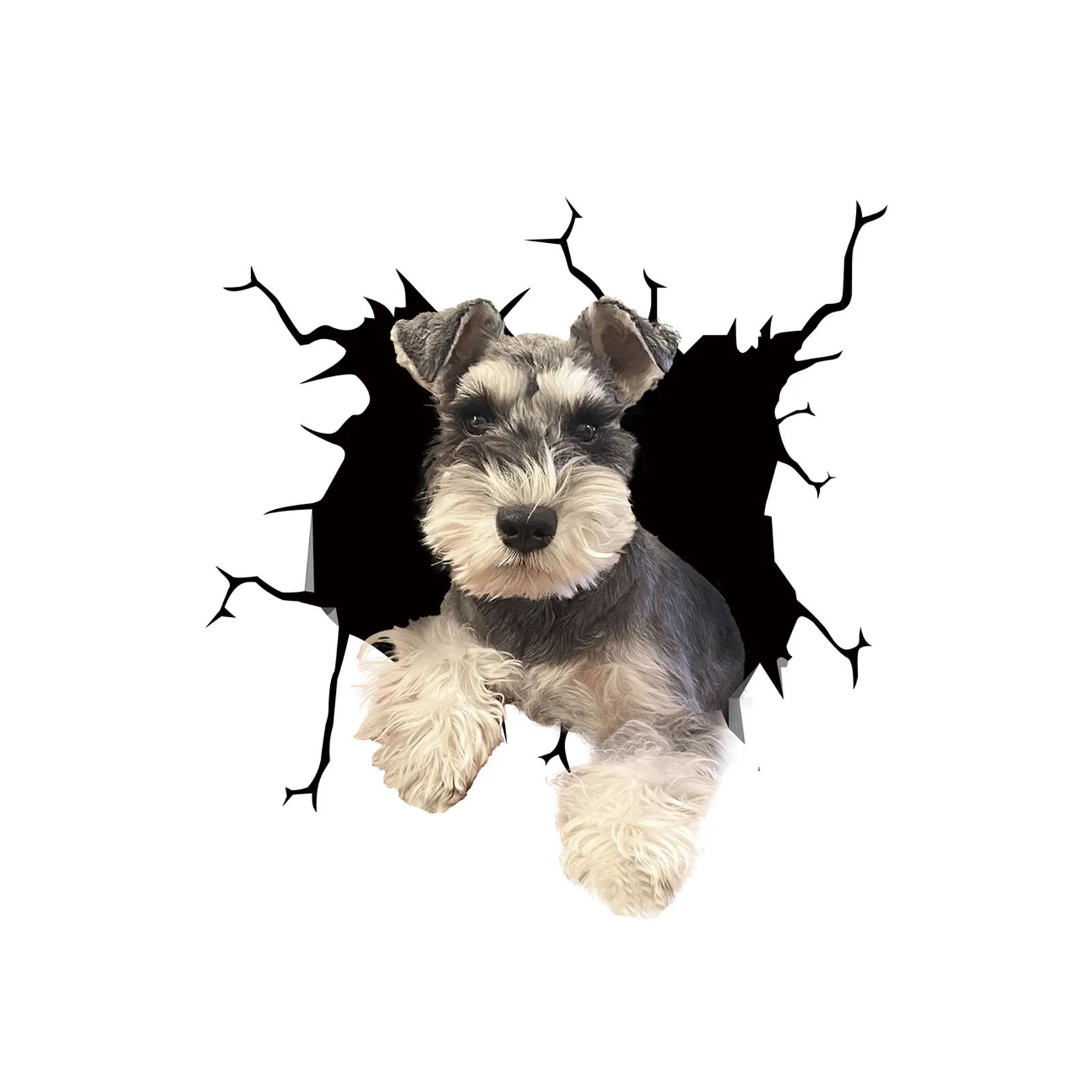 Creative Hole-Burst Cute Animal Sticker Schnauzer Window Static Cling Decal 3d Crack Car Window And Wall Decor 2026 Trending