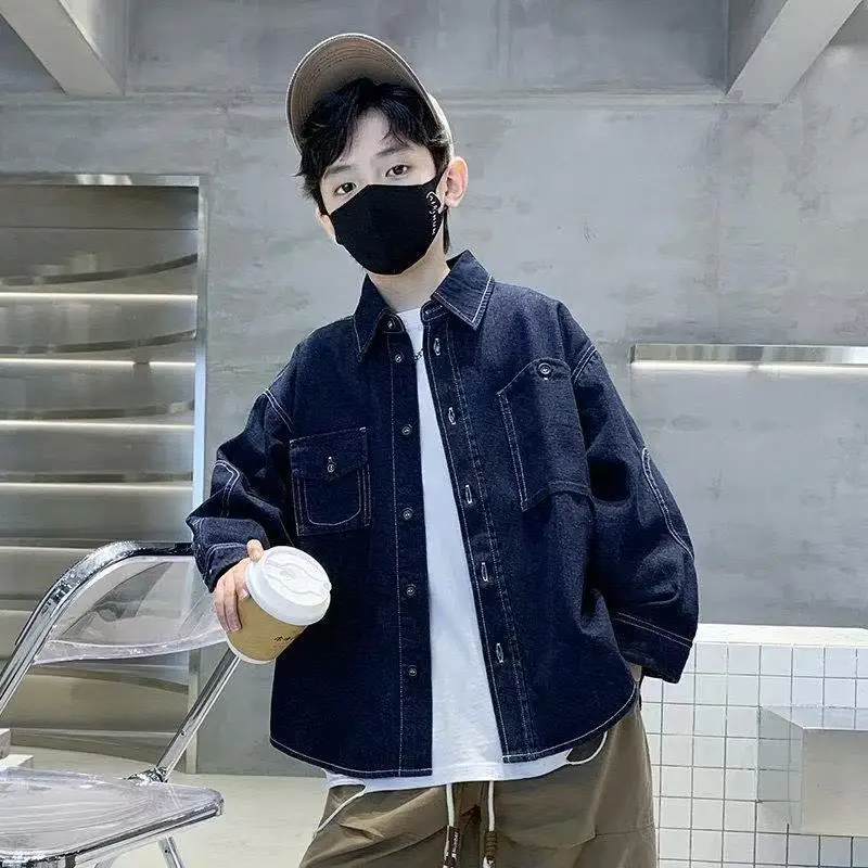 

New Autumn Children Denim Jacket Retro Boys Long Sleeve Coat Baby Girls Loose Jacket Kids Outerwear Tops