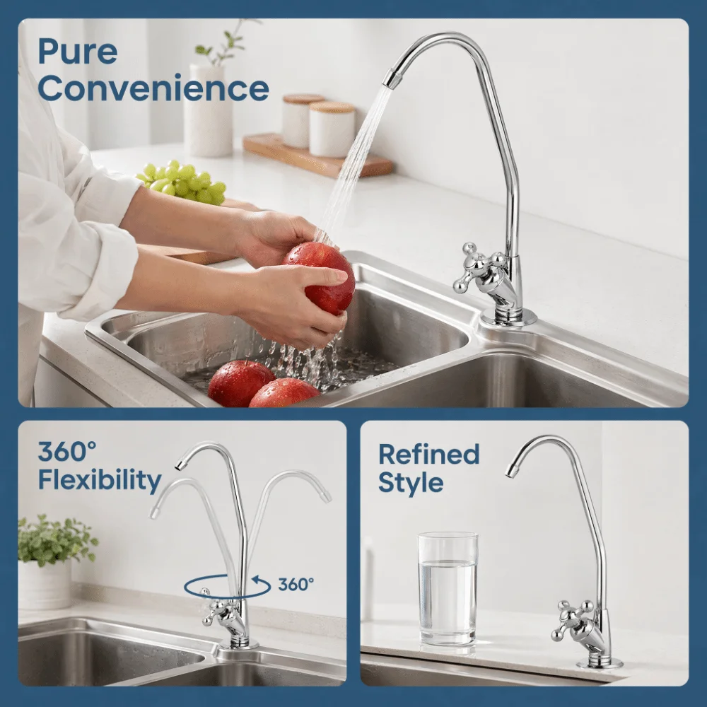 Alloy Water Purifier Faucet Reverse Osmosis 1/4 Inch Thread Water Filter Faucet 360 Degree Rotation Gooseneck