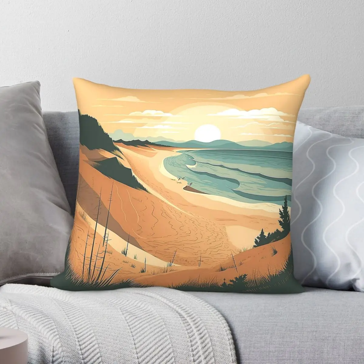 Sleeping Bear Dunes National Lakeshore Michigan Square Pillowcase Polyester Linen Velvet Printed Throw Pillow Home Cushion Cover