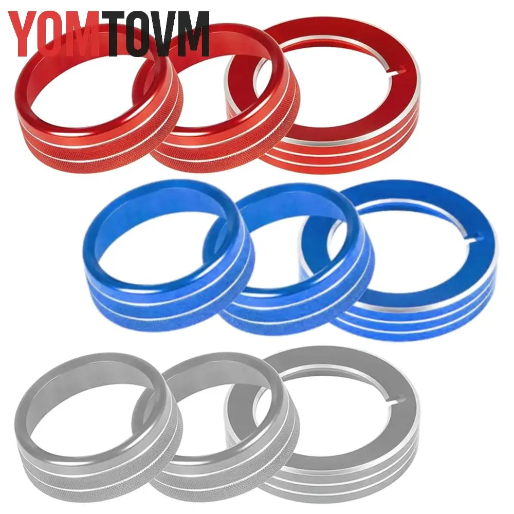 

4 шт., ручка переключателя центральной консоли, крышка, кнопка управления, накладное кольцо для Ford Mustang 2015-2022, алюминиевый сплав, красный, синий, серебристый